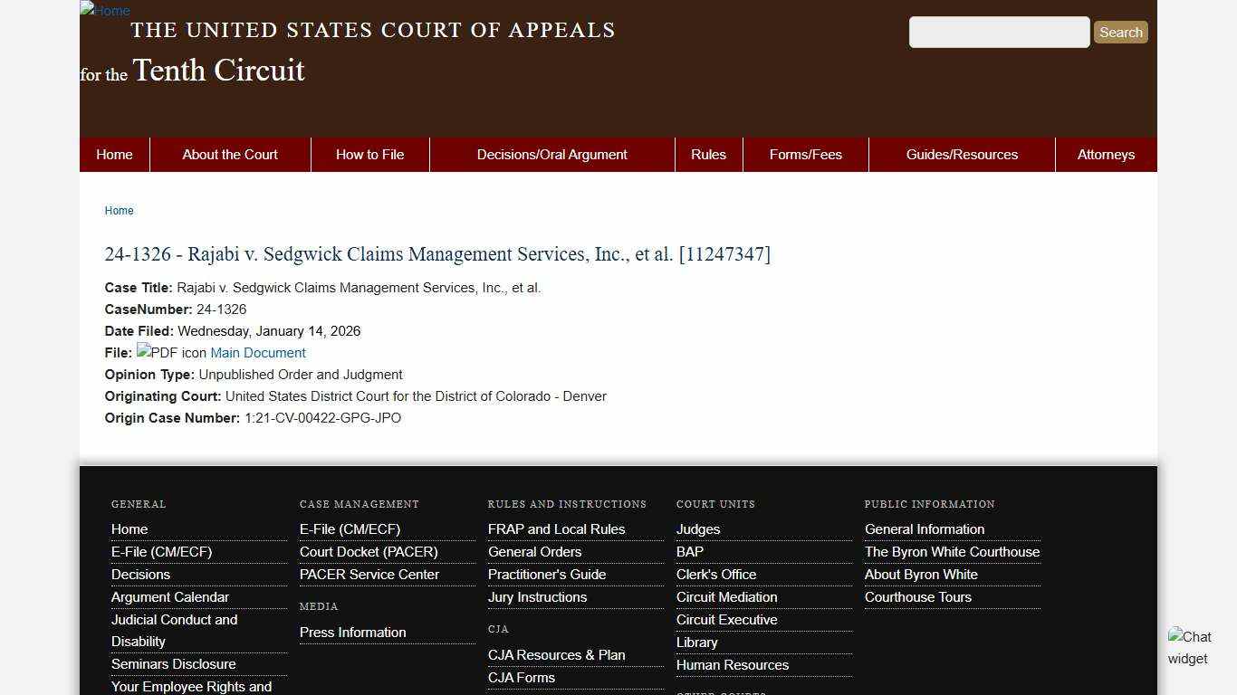24-1326 - Rajabi v. Sedgwick Claims Management Services, Inc., et al. [11247347] Tenth Circuit The United States Court of Appeals